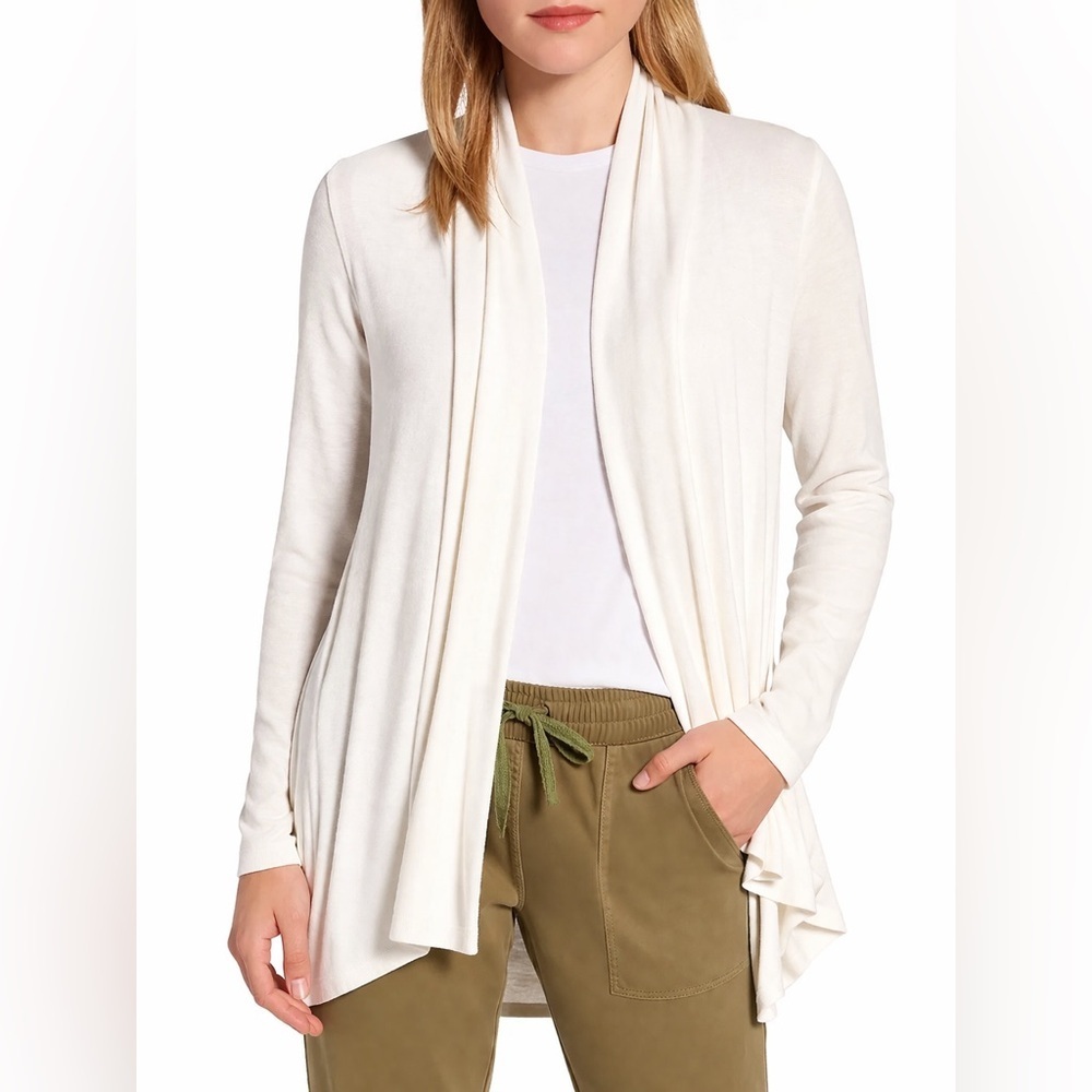 Bobeau Ivory Open Front Cardigan Lightweight Knit Long Sleeve Medium